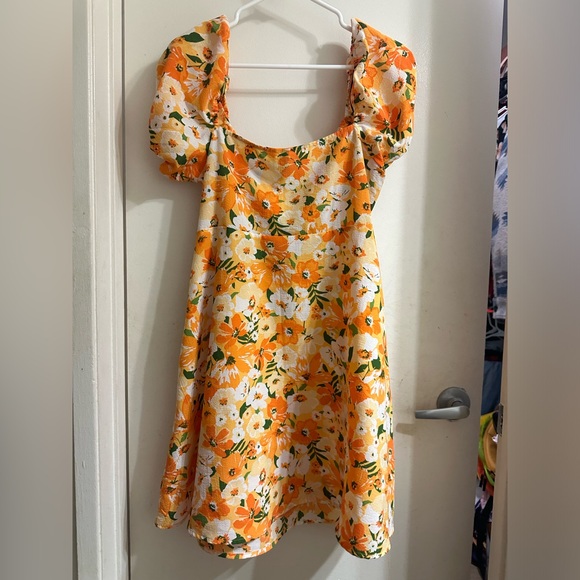 H&M Divided Orange Floral Dress Size Large - Picture 2 of 5